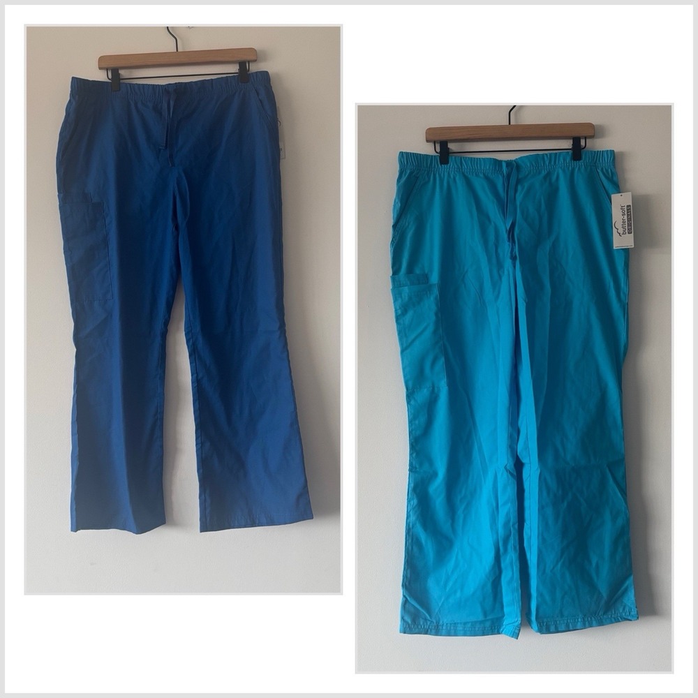Butter-Soft Originals Women's LARGE PETITES Cargo Scrub Pants LOT OF 2 NWT